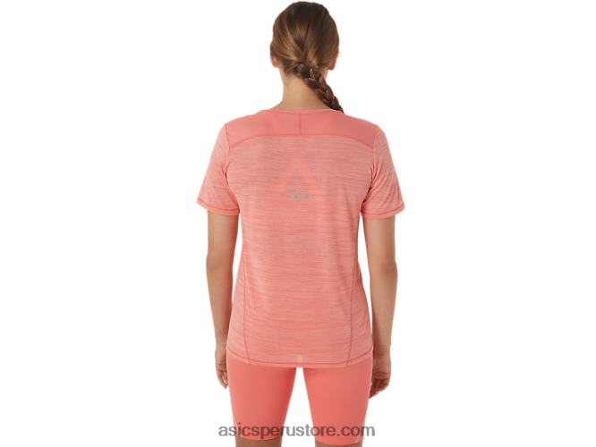RPVB2295 papaya/guayaba Asics top de manga corta con cuello en v de carrera para mujer