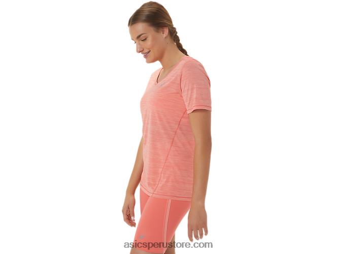 RPVB2295 papaya/guayaba Asics top de manga corta con cuello en v de carrera para mujer