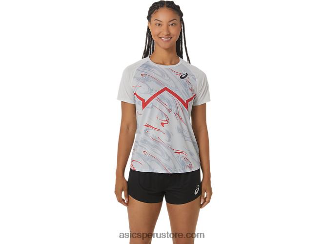 RPVB2329 gris glaciar/rojo eléctrico Asics top ligero de manga corta cj-line para mujer