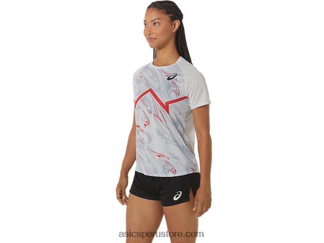 RPVB2329 gris glaciar/rojo eléctrico Asics top ligero de manga corta cj-line para mujer