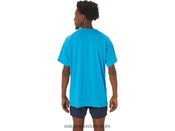 RPVB237 isla azul Asics top de manga corta con gráfico de línea de meta para hombre