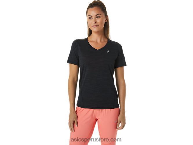 RPVB2448 rendimiento negro/gris carbón Asics top de manga corta con cuello en v de carrera para mujer
