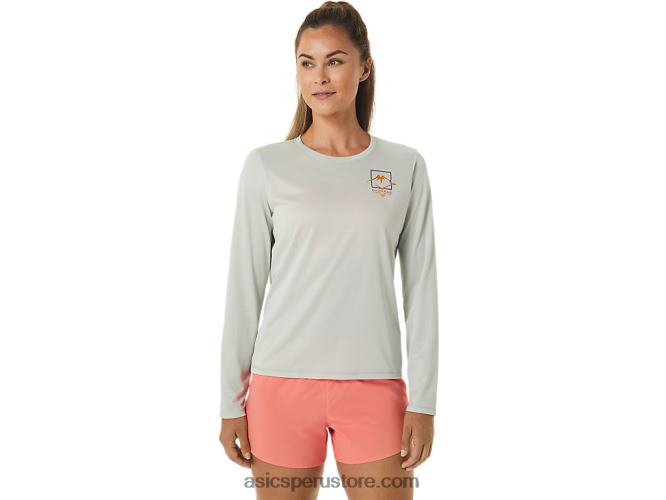 RPVB2476 salvia ligera Asics top de manga larga con logo fujitrail para mujer