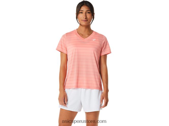 RPVB2503 guayaba Asics top de manga corta con rayas de corte para mujer