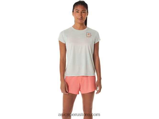 RPVB2510 salvia ligera Asics top de manga corta con logo fujitrail para mujer