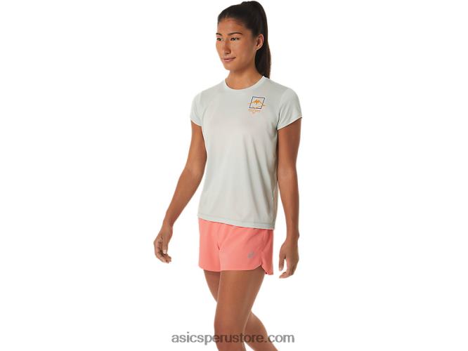RPVB2510 salvia ligera Asics top de manga corta con logo fujitrail para mujer