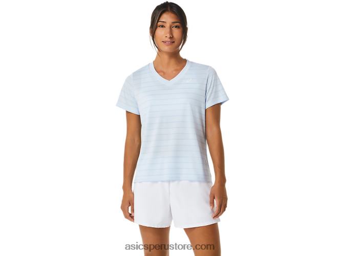 RPVB2515 cielo suave Asics top de manga corta con rayas de corte para mujer
