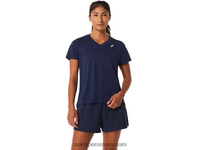 RPVB2550 medianoche Asics top de manga corta con rayas de corte para mujer
