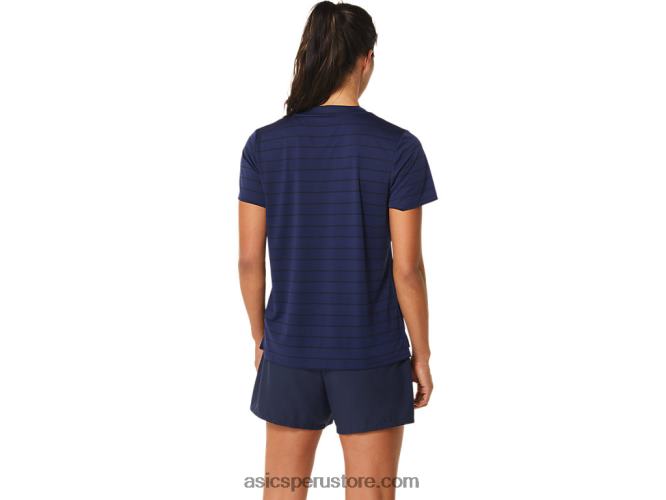 RPVB2550 medianoche Asics top de manga corta con rayas de corte para mujer
