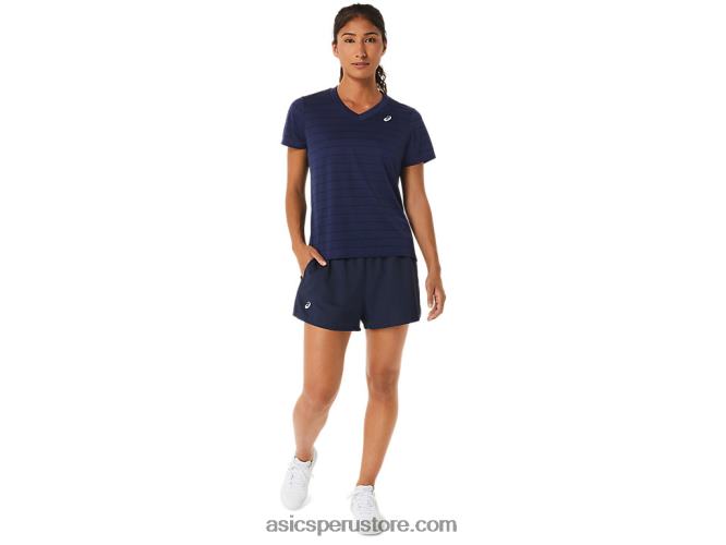 RPVB2550 medianoche Asics top de manga corta con rayas de corte para mujer