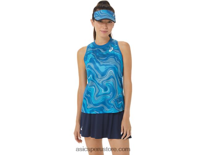 RPVB2556 azul renacido Asics Camiseta sin mangas con gráfico Match para mujer