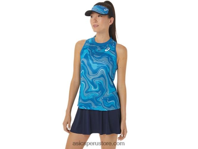 RPVB2556 azul renacido Asics Camiseta sin mangas con gráfico Match para mujer