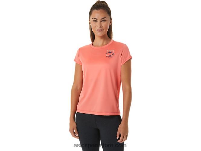 RPVB2563 papaya Asics top de manga corta con logo fujitrail para mujer