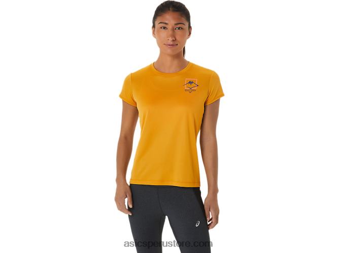 RPVB2565 tormenta de arena Asics top de manga corta con logo fujitrail para mujer