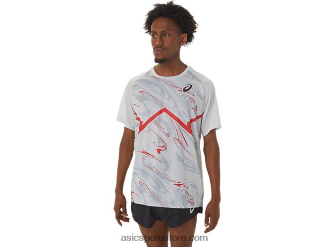 RPVB258 gris glaciar/rojo eléctrico Asics top ligero de manga corta cj-line para hombre