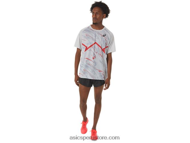 RPVB258 gris glaciar/rojo eléctrico Asics top ligero de manga corta cj-line para hombre