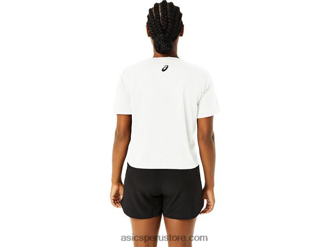 RPVB2718 blanco brillante Asics playera boxy de manga corta con rayas para mujer