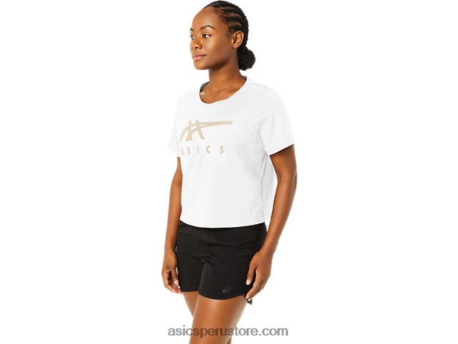 RPVB2718 blanco brillante Asics playera boxy de manga corta con rayas para mujer