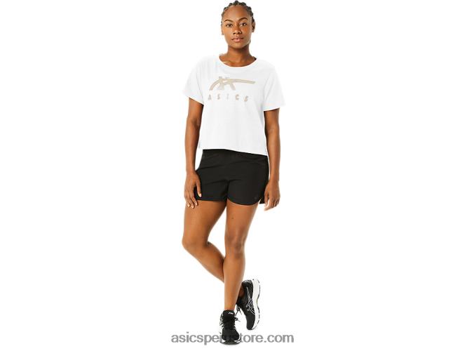RPVB2718 blanco brillante Asics playera boxy de manga corta con rayas para mujer