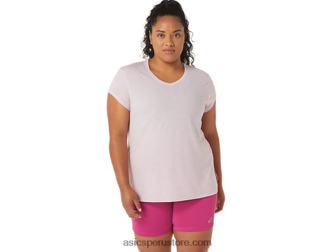 RPVB2746 apenas rosa brezo Asics top de mujer con cuello en v jaspeado