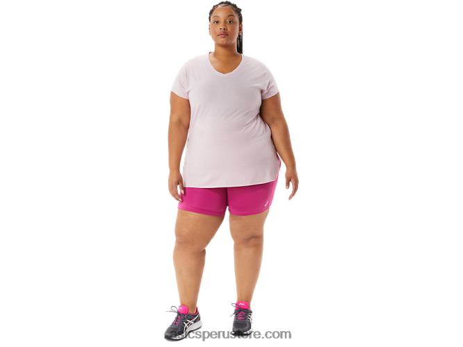 RPVB2746 apenas rosa brezo Asics top de mujer con cuello en v jaspeado