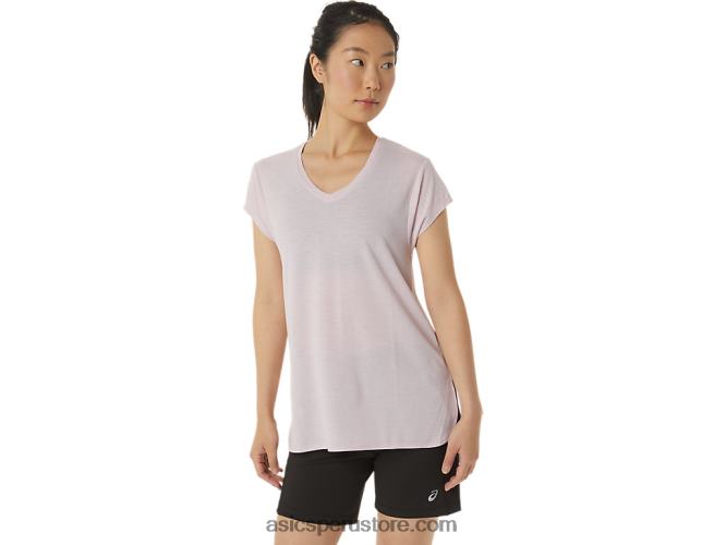 RPVB2746 apenas rosa brezo Asics top de mujer con cuello en v jaspeado