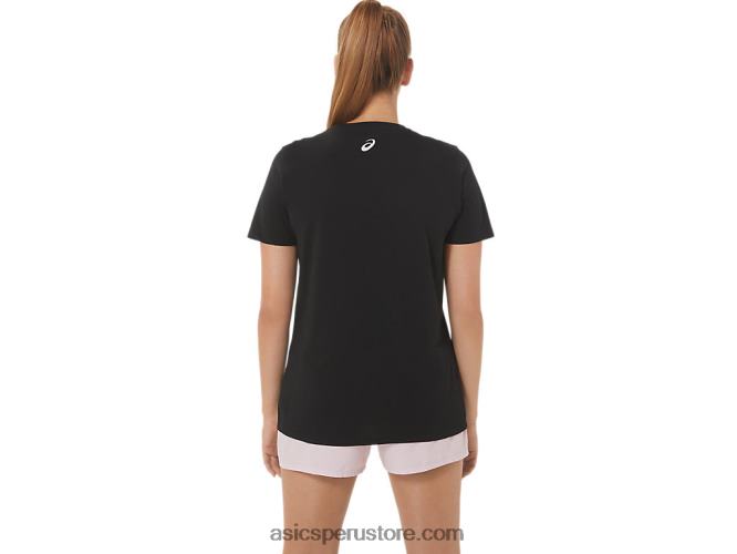 RPVB2751 rendimiento negro Asics camiseta de mujer con eslogan de hibisco