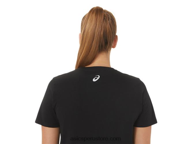 RPVB2751 rendimiento negro Asics camiseta de mujer con eslogan de hibisco