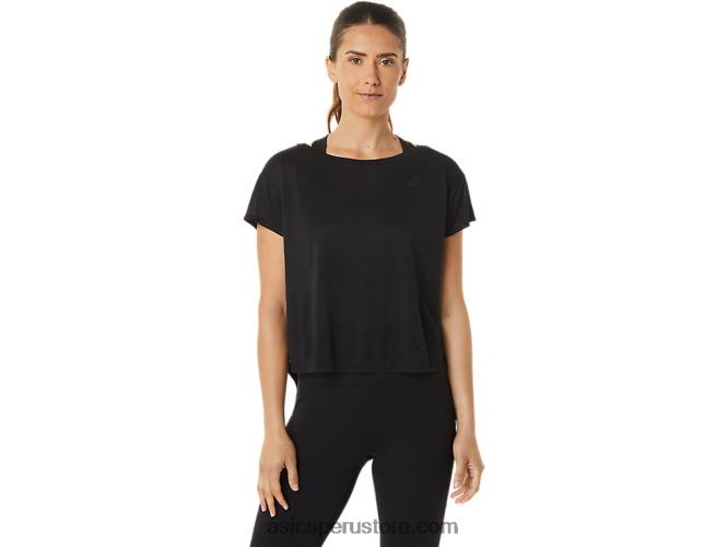 RPVB2763 rendimiento negro Asics top de manga corta jacquard movekoyo para mujer