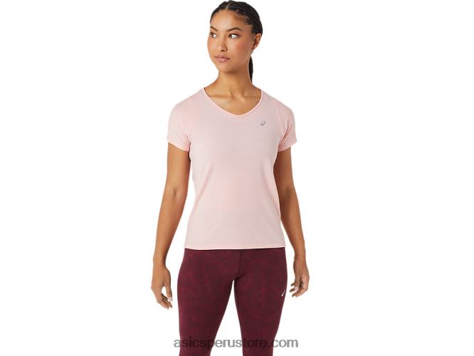 RPVB2773 rosa helada Asics top de manga corta con cuello en v para mujer