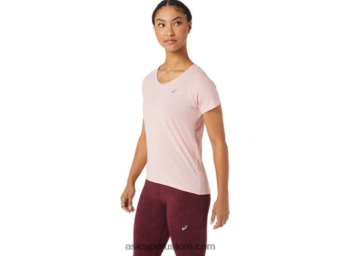 RPVB2773 rosa helada Asics top de manga corta con cuello en v para mujer