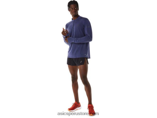 RPVB278 azul índigo Asics top de manga larga con media cremallera metarun para hombre