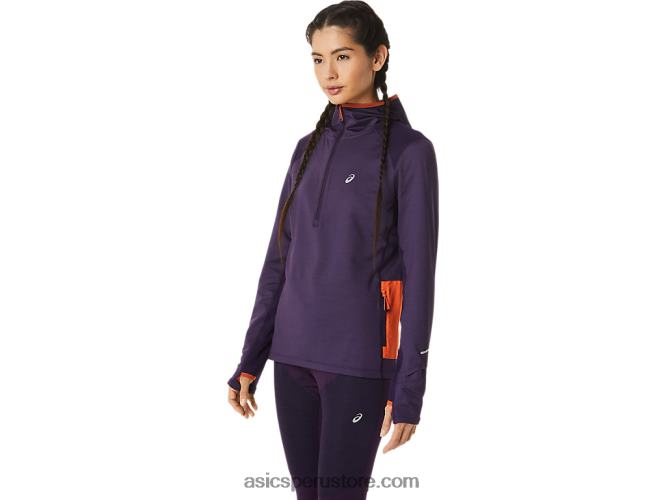 RPVB2791 sombra de noche jaspeado/naranja nova Asics sudadera con capucha de manga larga de invierno para mujer