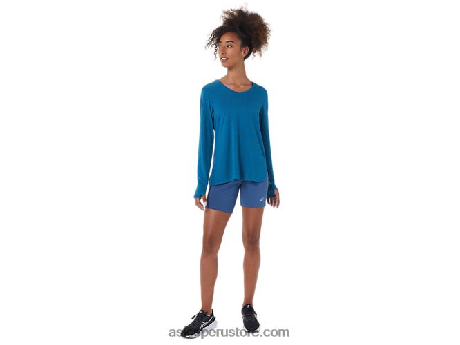 RPVB2795 brezo verde azulado de aguas profundas Asics top jaspeado de manga larga para mujer
