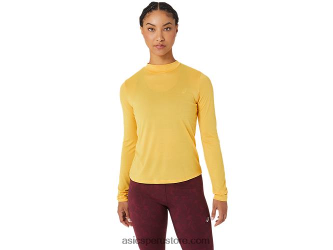 RPVB2802 tigre amarillo Asics top runkoyo de manga larga con cuello simulado para mujer