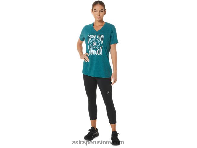 RPVB2812 brezo de pino de terciopelo Asics camiseta de mujer con cuello de pico y eslogan de girasoles