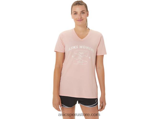 RPVB2813 rosa helada Asics playera con cuello en V para mujer run club