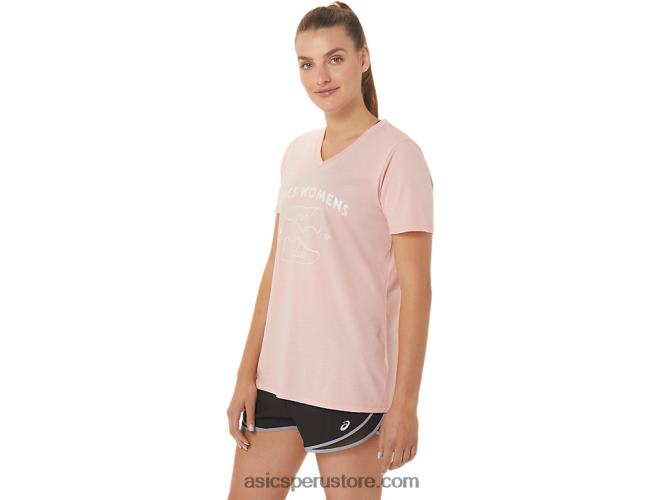 RPVB2813 rosa helada Asics playera con cuello en V para mujer run club
