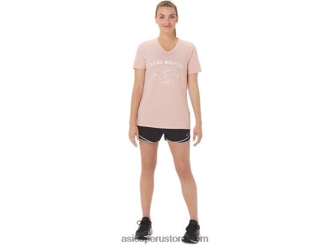 RPVB2813 rosa helada Asics playera con cuello en V para mujer run club