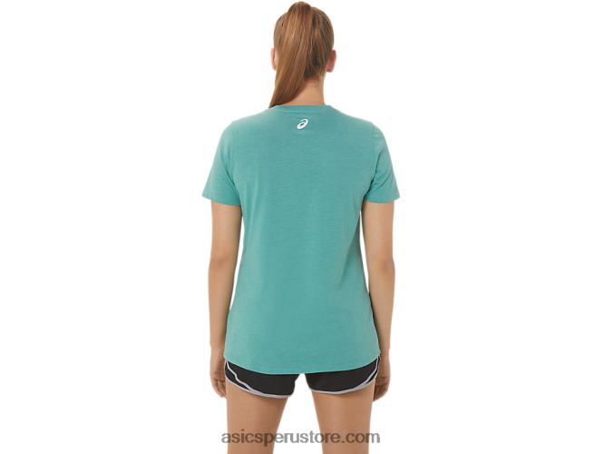 RPVB2814 brezo sabio Asics camiseta de mujer con cuello de pico y eslogan de girasoles