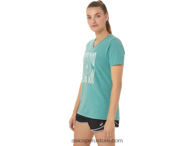 RPVB2814 brezo sabio Asics camiseta de mujer con cuello de pico y eslogan de girasoles