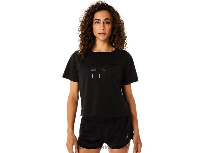 RPVB2815 rendimiento negro Asics playera boxy de manga corta con rayas para mujer
