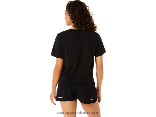 RPVB2815 rendimiento negro Asics playera boxy de manga corta con rayas para mujer