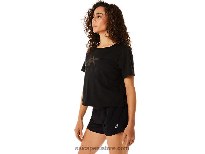 RPVB2815 rendimiento negro Asics playera boxy de manga corta con rayas para mujer