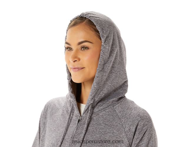 RPVB2937 humo sombra brezo Asics sudadera con capucha y cremallera completa de punto elástico suave para mujer