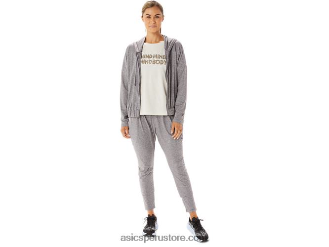 RPVB2937 humo sombra brezo Asics sudadera con capucha y cremallera completa de punto elástico suave para mujer