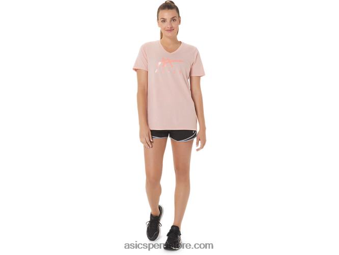 RPVB3047 rosa helada Asics rayas de mujer con cuello en v