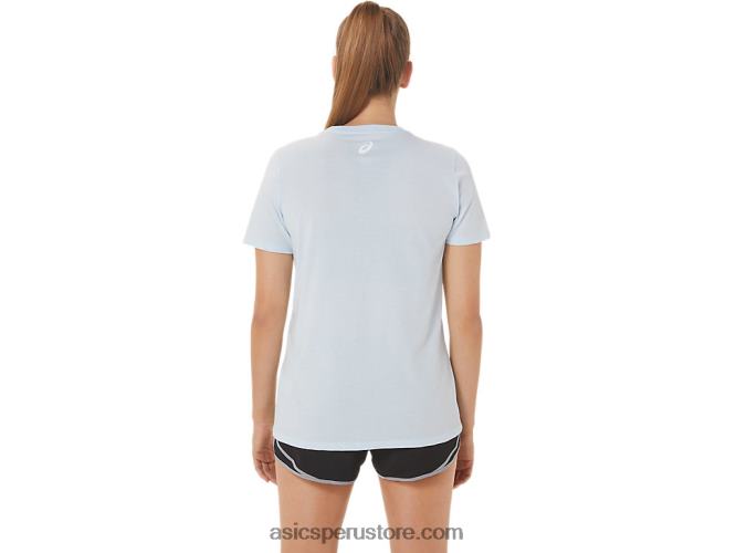 RPVB3063 cielo suave Asics camiseta de mujer con eslogan de hibisco