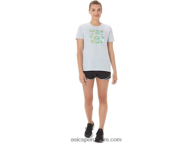RPVB3063 cielo suave Asics camiseta de mujer con eslogan de hibisco