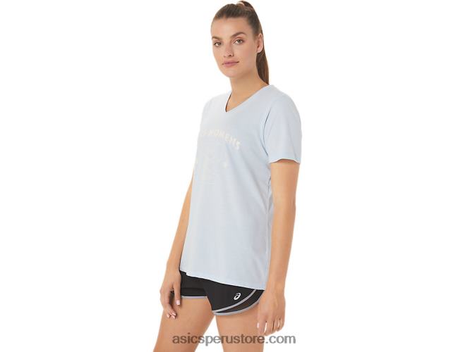 RPVB3066 cielo suave Asics playera con cuello en V para mujer run club